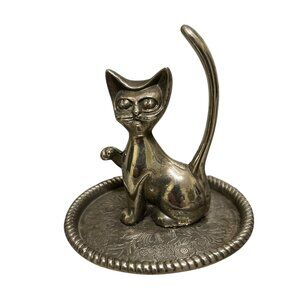 Vintage Silver Plated Retro Mid Century Cat Ring Holder Dish